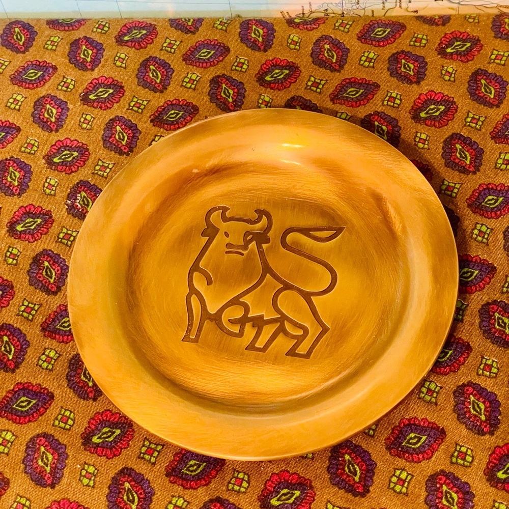 Vintage Brass Decorative Zodiac Taurus Bull Plate